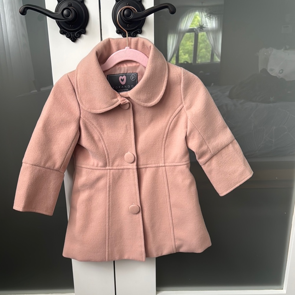 Pink Pea Coat with Peter Pan Collar and A-line Silhouette